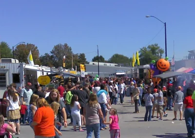 Large crowd in the food vendor area of the Apple Butter Festival in Spencer, IN.