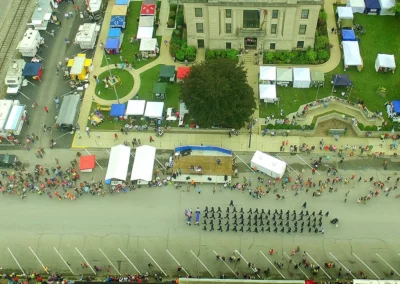 Aerial drone pic of the Owen Valley ROTC marching in the Apple Butter Festival in Spencer, IN.